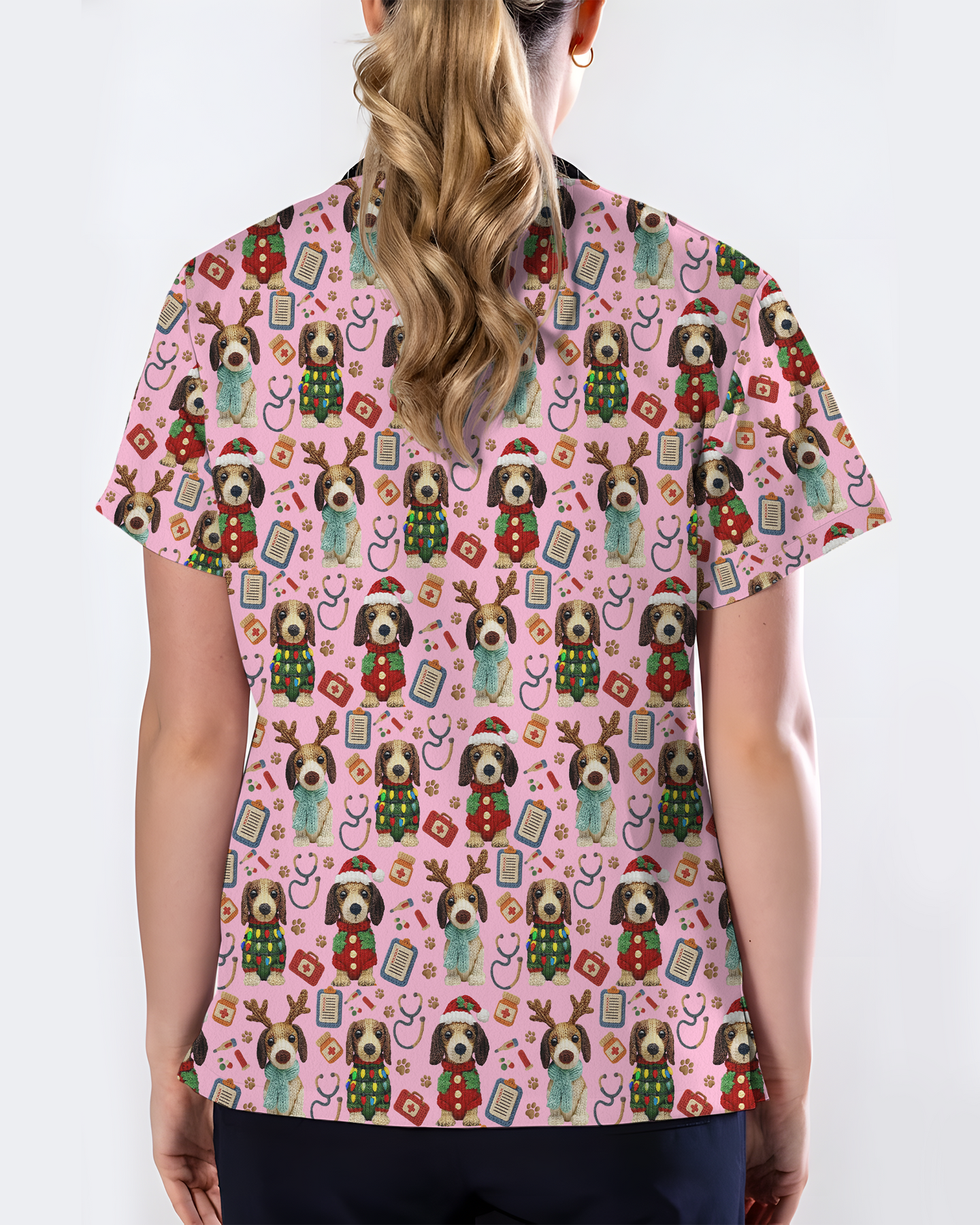 Knit Puppy Love Christmas Holiday Nursing Scrub Top
