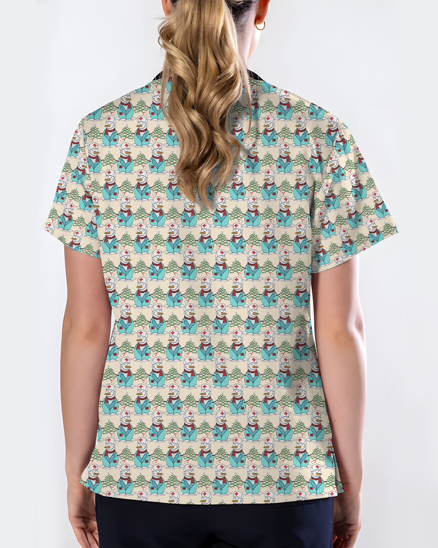 Cute Snowman Christmas Medical Nurse Scrub Top