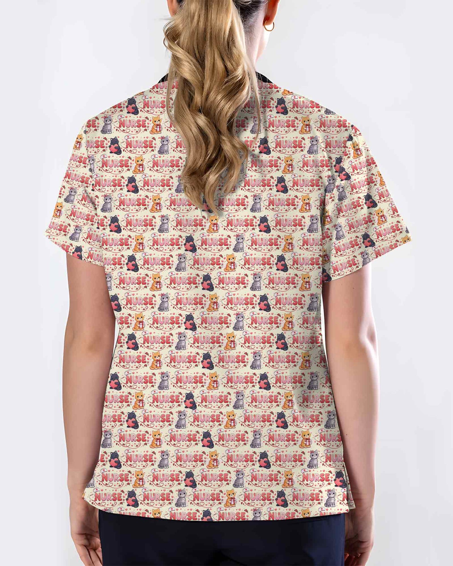 Cute Cat Nurse Heart Medical Scrub Top