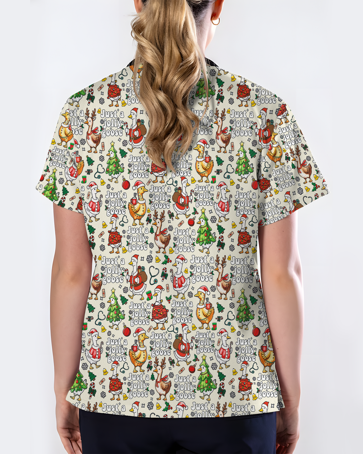 Just A Jolly Goose Christmas Holiday Nursing Scrub Top
