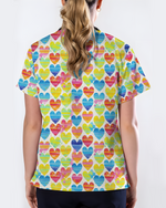 Vibrant Watercolor Hearts Cute Nurse Scrub Top