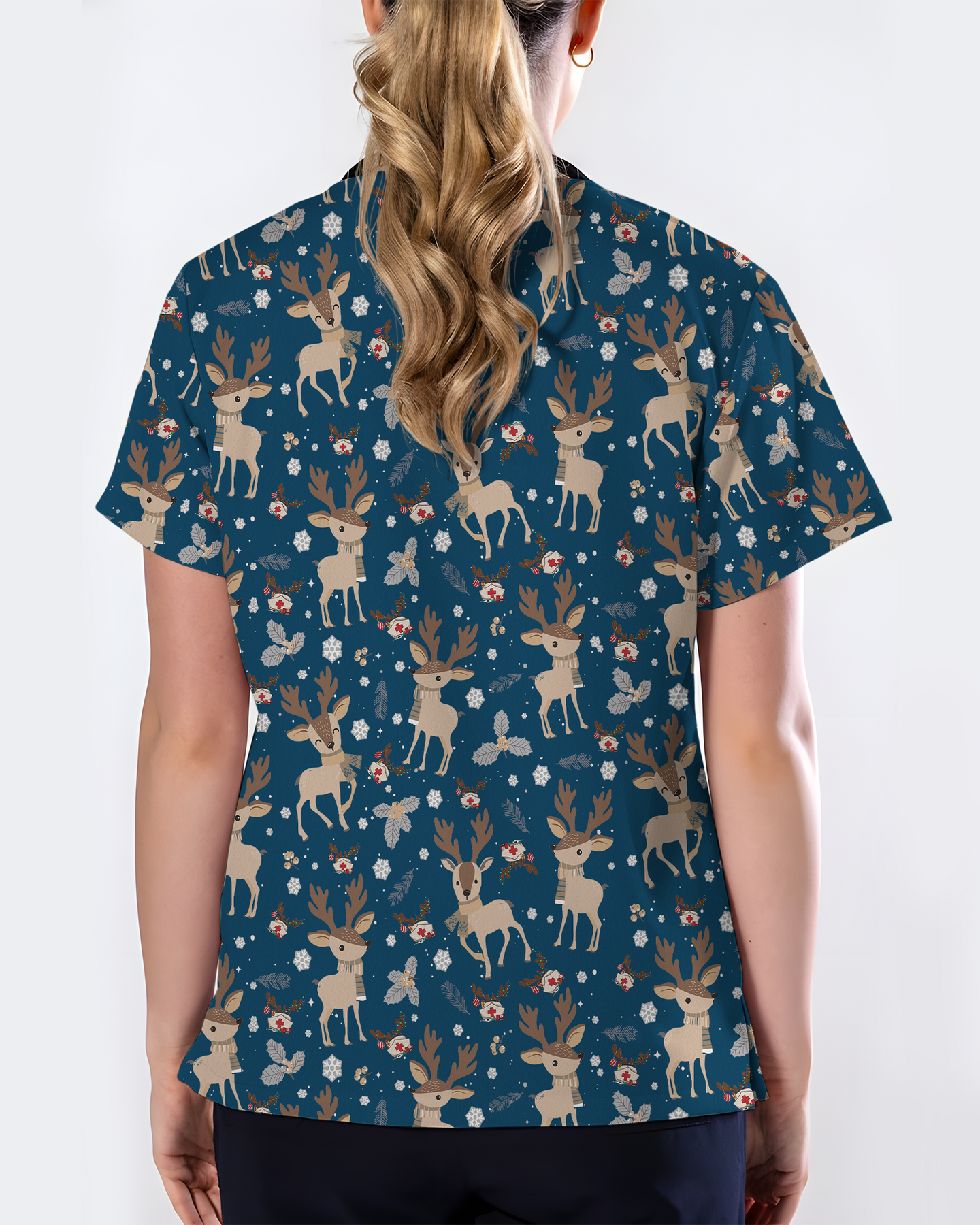 Christmas Reindeer Holiday Nursing Scrub Top