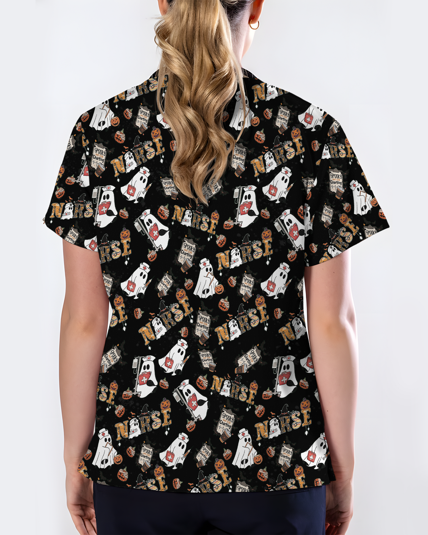 Funny Cute Halloween Ghost Medical Scrub Top