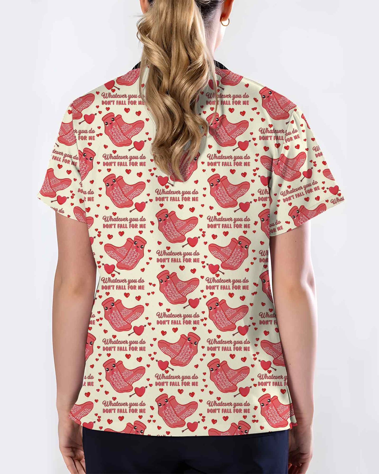 Whatever You Do Don't Fall For Me Valentine Medical Scrub Top