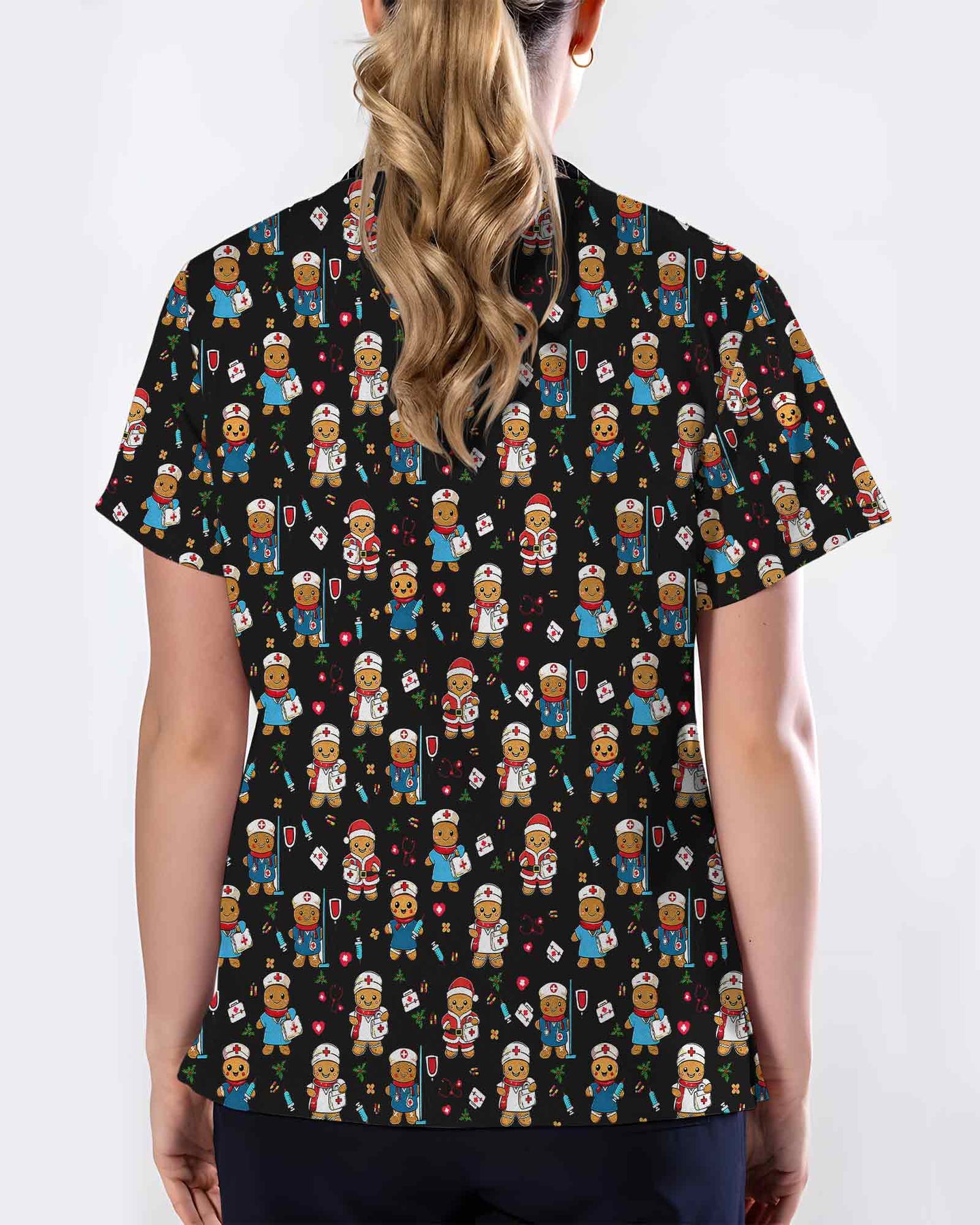 Gingerbread Nurse Scrub Top