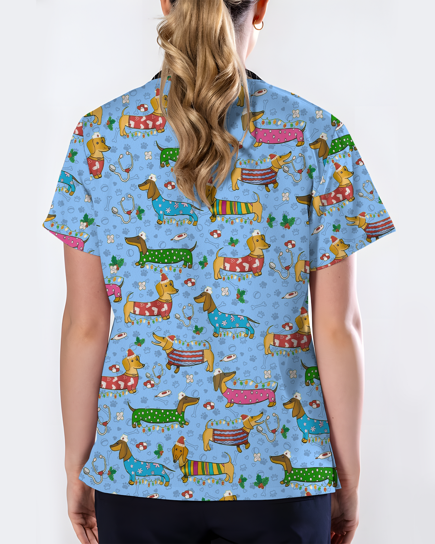 Christmas Dachshund Dog Nursing Scrub Top