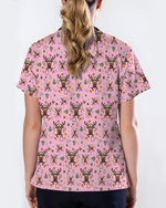 Funny Reindeer Nurse Christmas Scrub Top