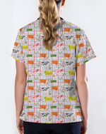 Moo-d For Spring Colorful Cow Nurse Scrub Top