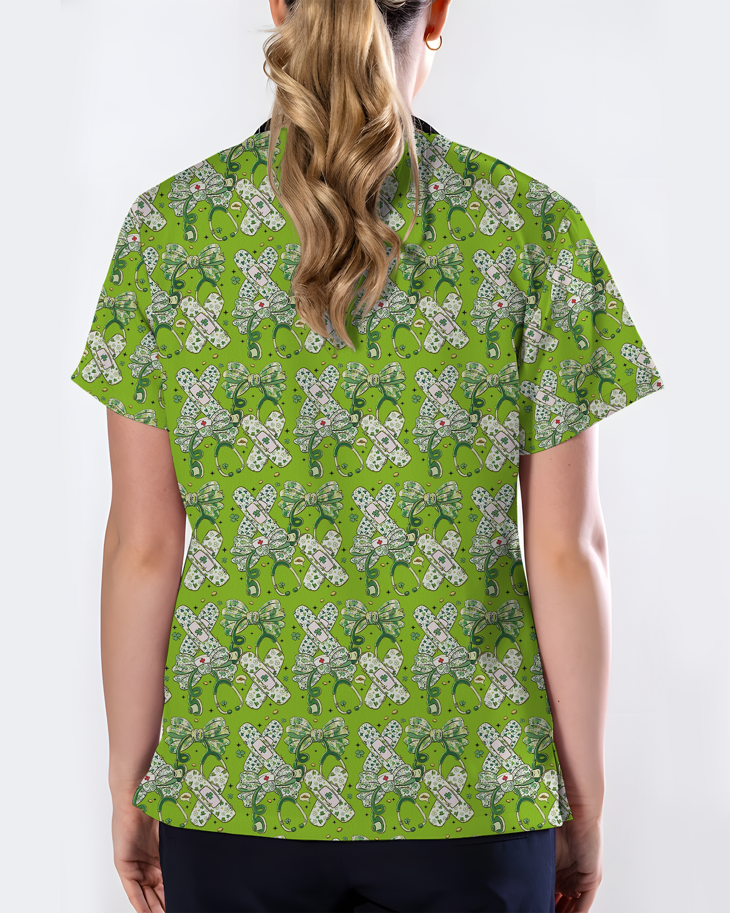 St Patrick's Day Lucky Clover Nurse Scrub Top
