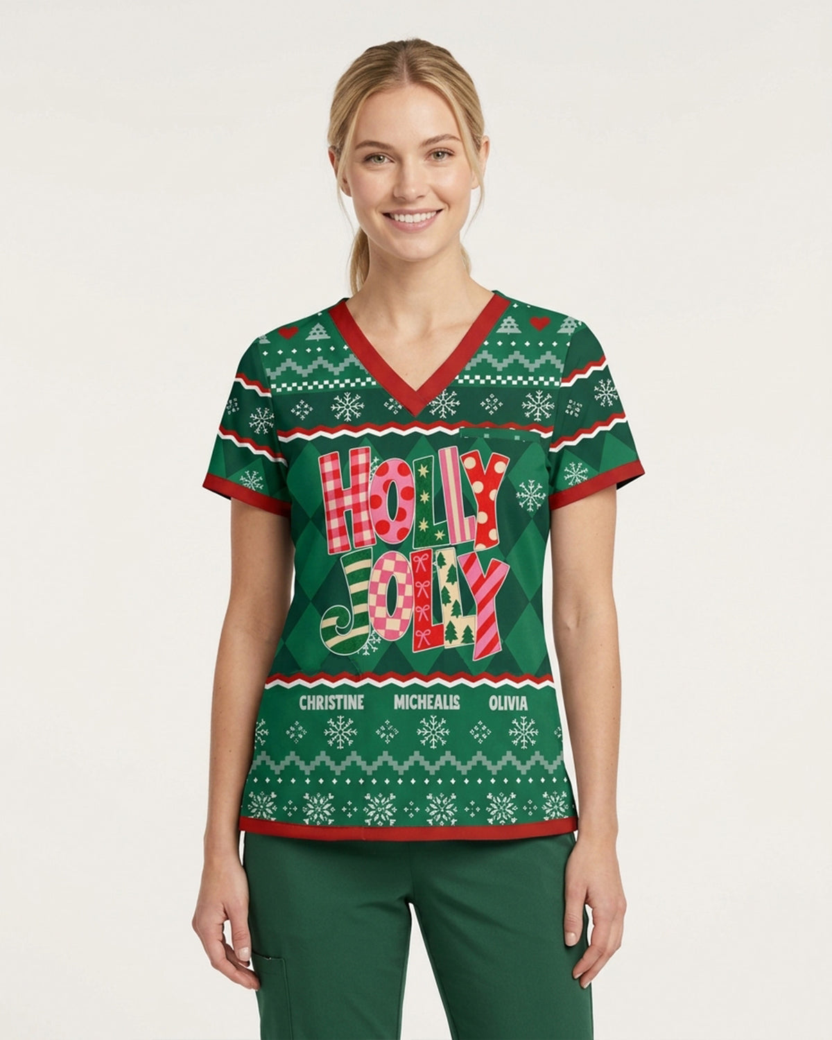 Personalized Name Holly Jolly Christmas Gift For Nurse Coworker Top