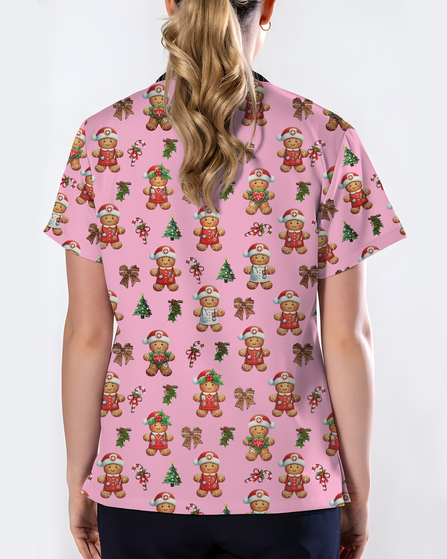Xmas Gingerbread Nurse Holiday Nursing Scrub Top