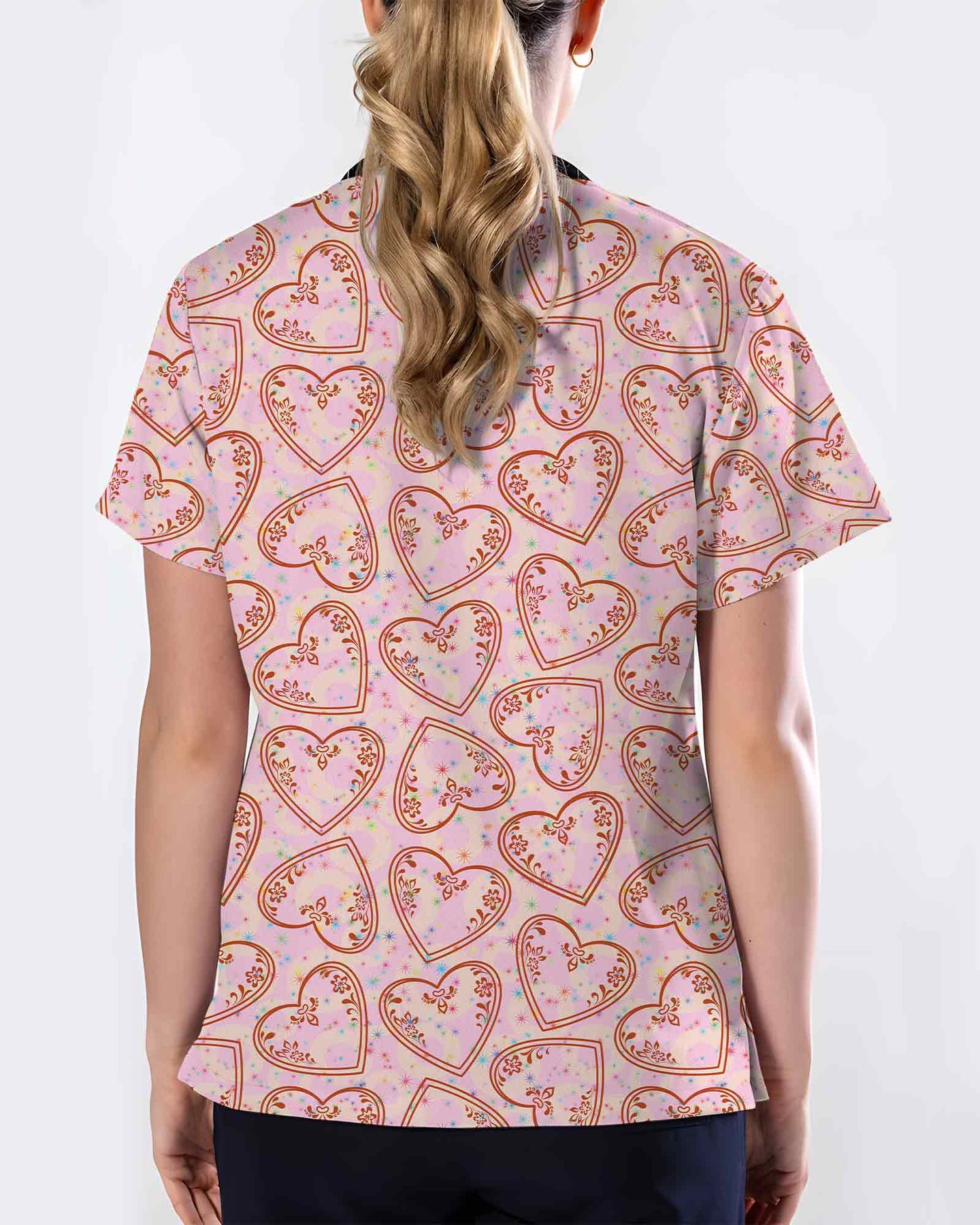 Vintage Heart Valentine Medical Scrub Top