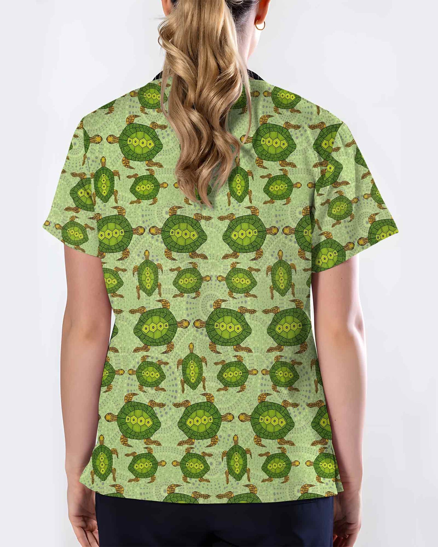 Green Sea Turtle Dot Art Medical Scrub Top
