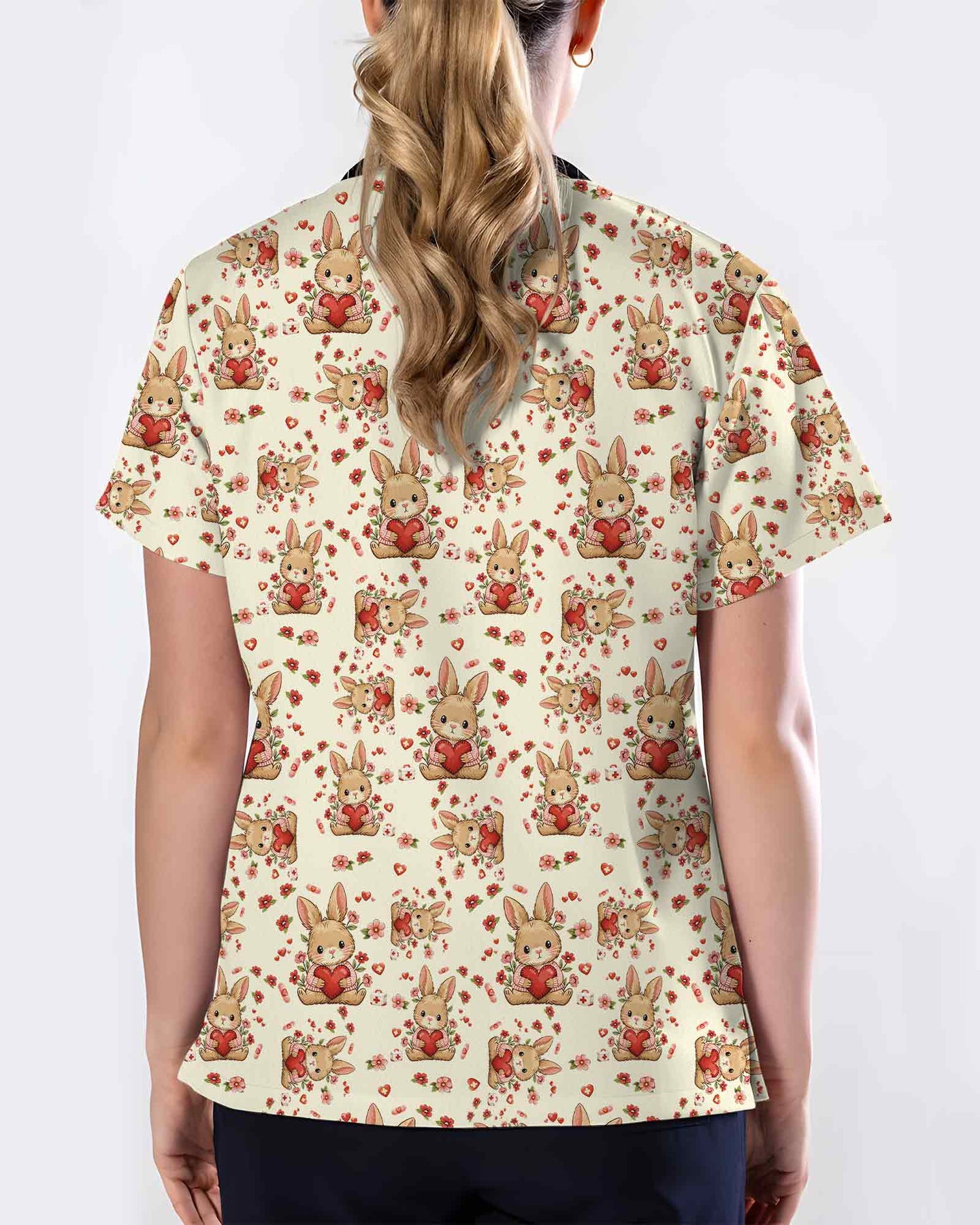 Lovely Bunny Rabbit Heart Medical Scrub Top