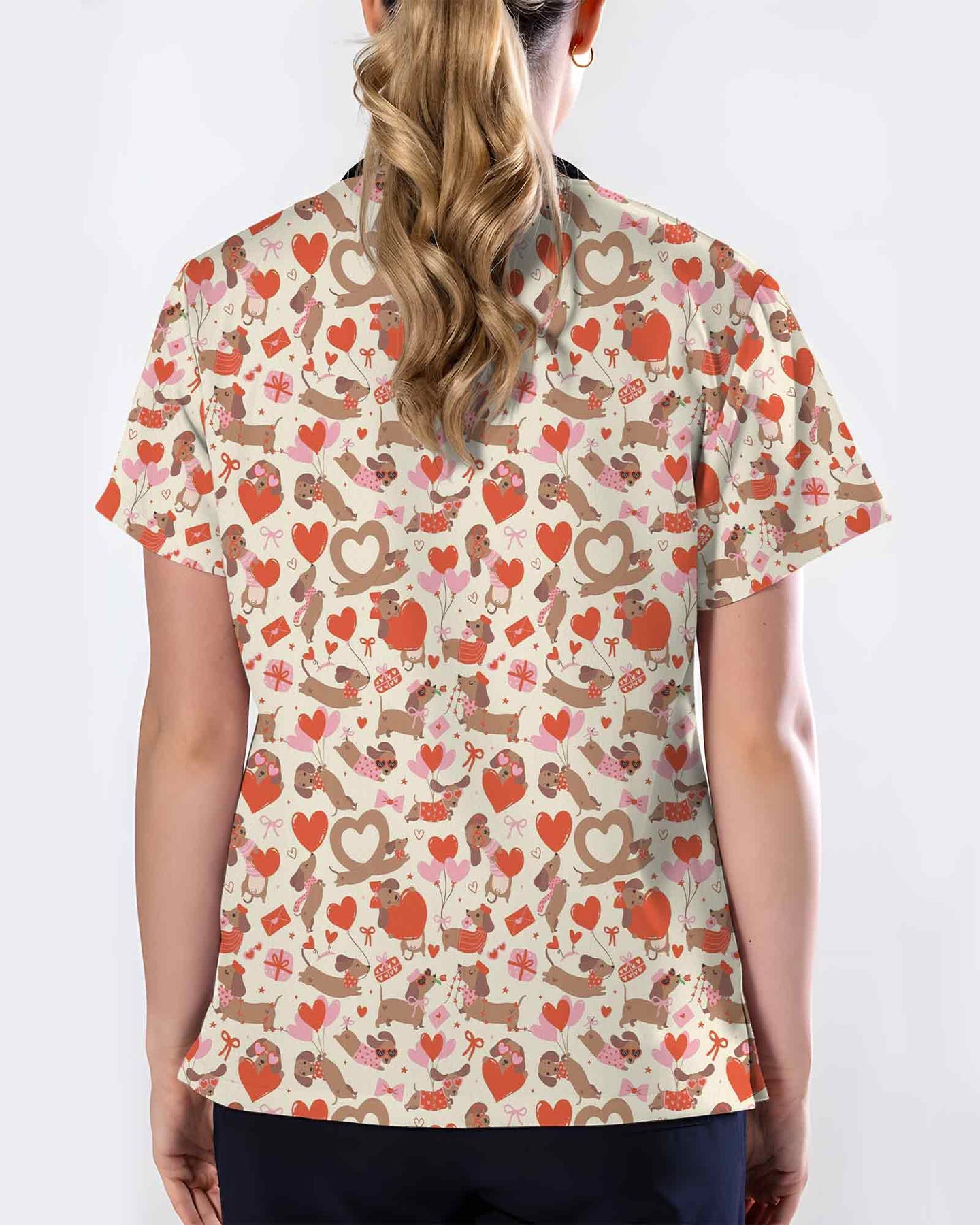 Sweet Dachshund Valentine Heart Scrub Top
