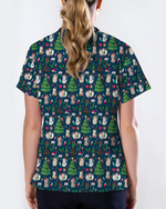 Merry Xmas Cat Nurse Festive Scrub Top