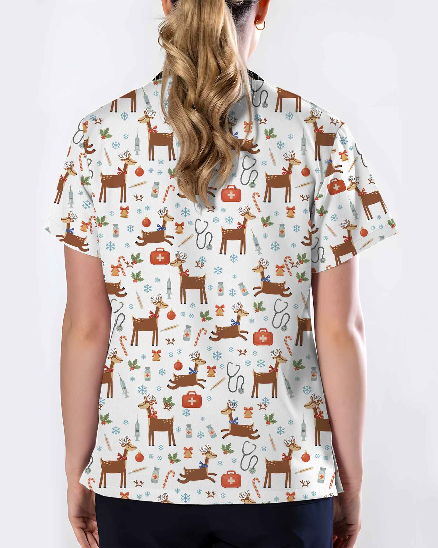Oh Deer Christmas Holiday Nursing Scrub Top