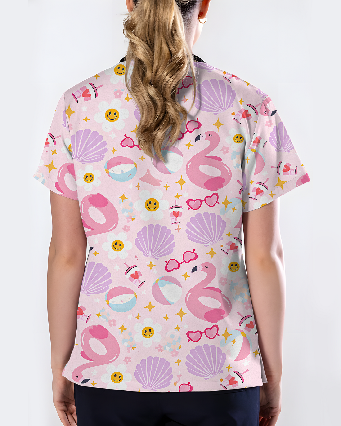 Beachy Vibes Coastal Sunshine Escape Women Scrub Top