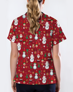 Cute Christmas Rudolph & Santa Medical Scrub Top