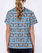 Cartoon Dachshund & Hot Dog Scrub Top