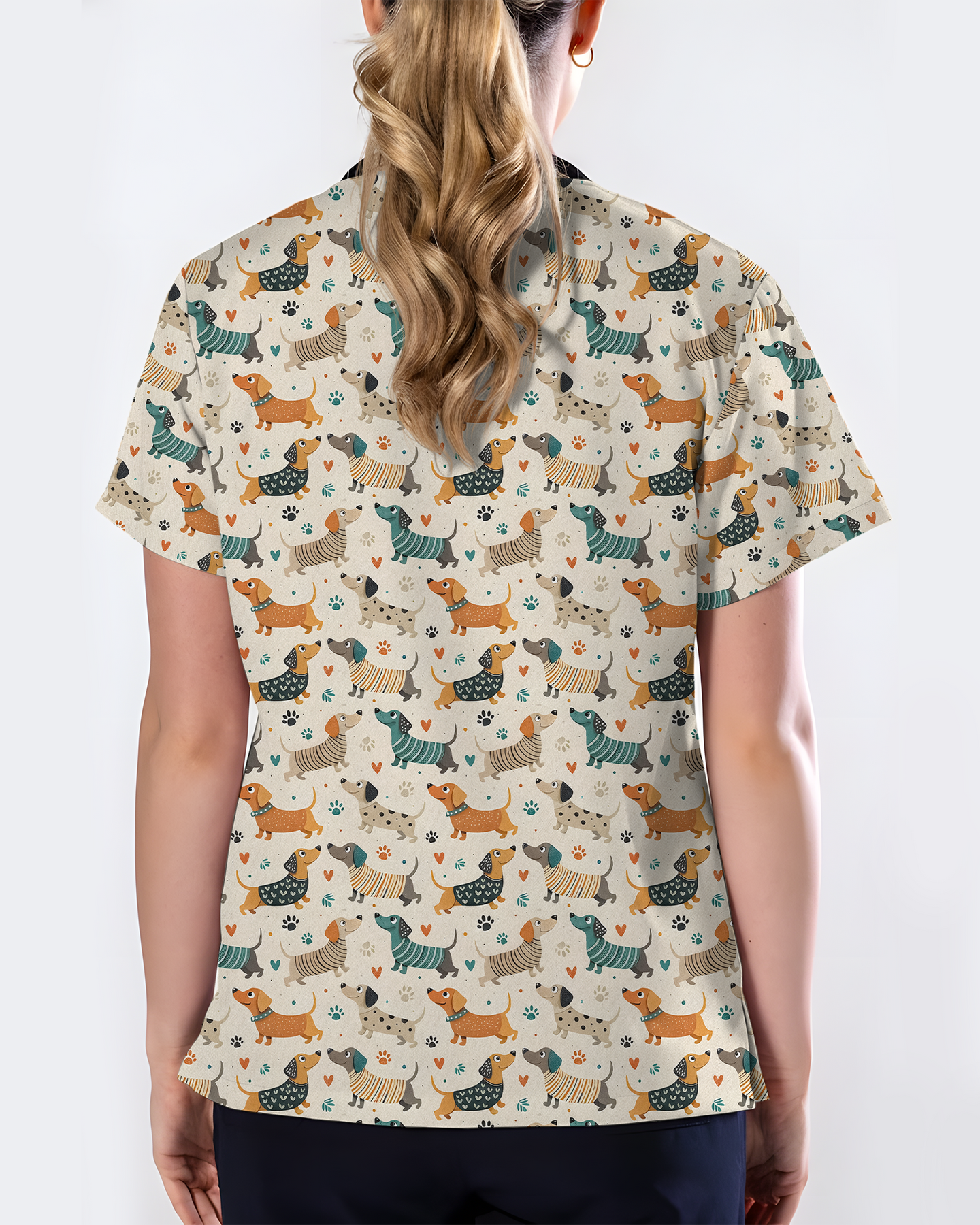 Cartoon Dachshund Variety Pack Nurse Scrub Top