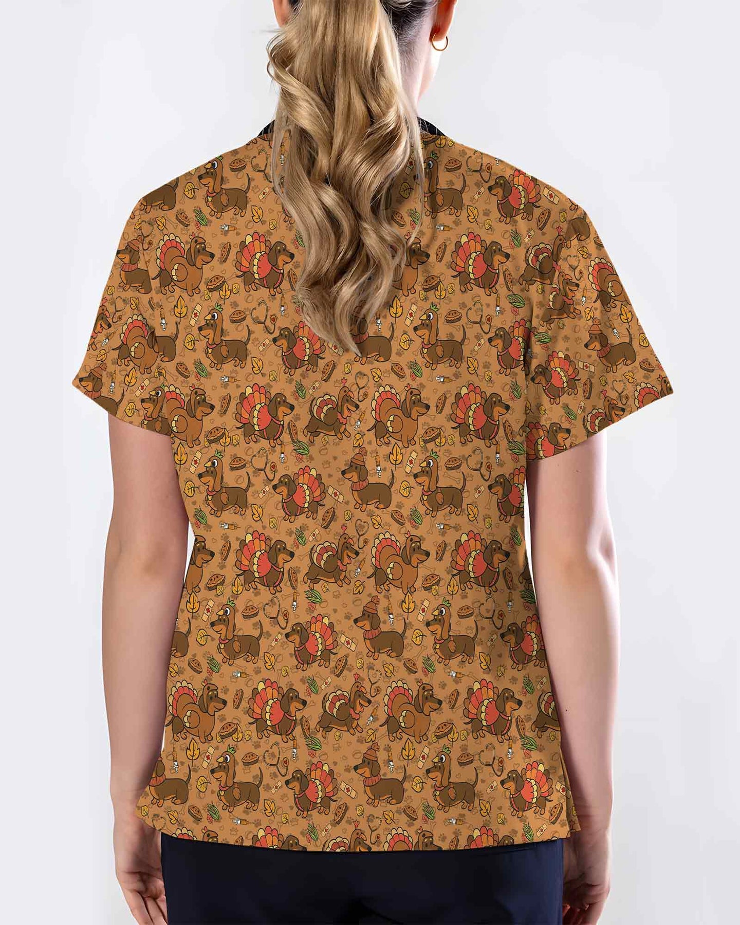 Funny Thanksgiving Dachshund Scrub Top