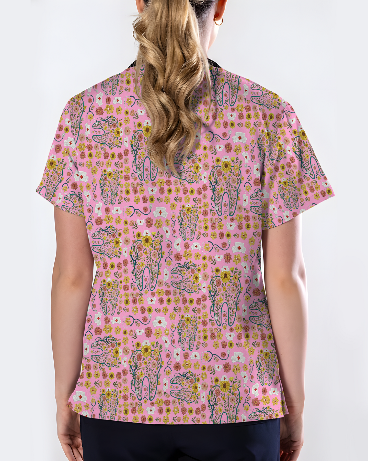Floral Tooth Sunflower Dental Assistant Scrub Top
