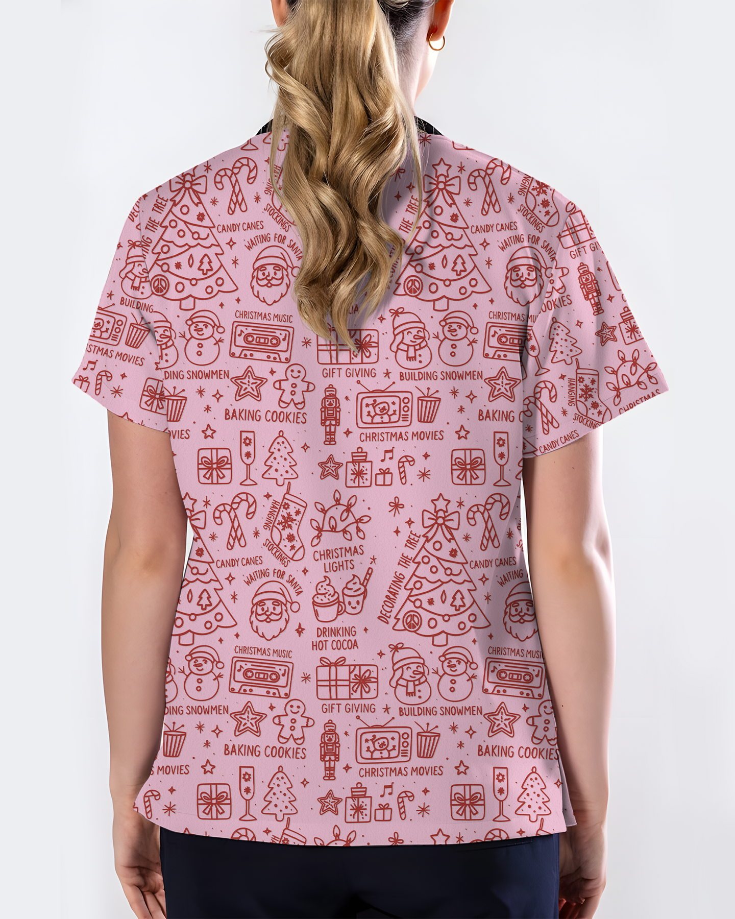 Retro Christmas Doodles Medical Scrub Top