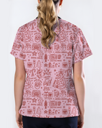 Retro Christmas Doodles Medical Scrub Top