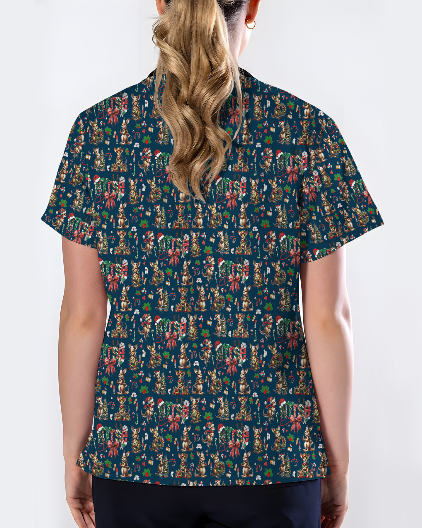Funny Christmas Kangaroo Holiday Medical Scrub Top