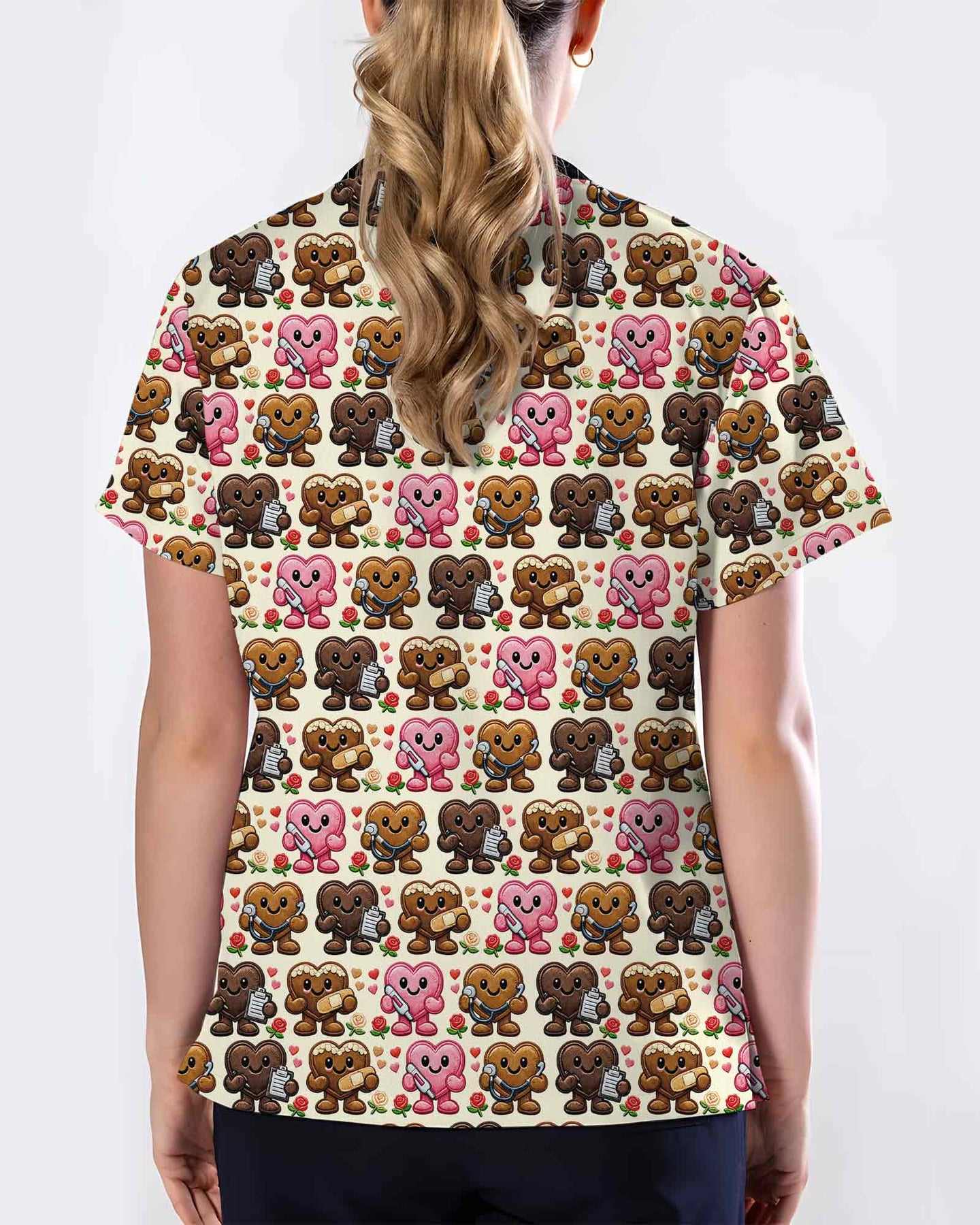 Cute Cartoon Heart Medical Scrub Top