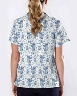 Blue Toile De Jouy Angel Dog Scrub Top