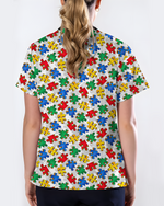 Autism Awareness Colorful Puzzle Piece Nurse Scrub Top