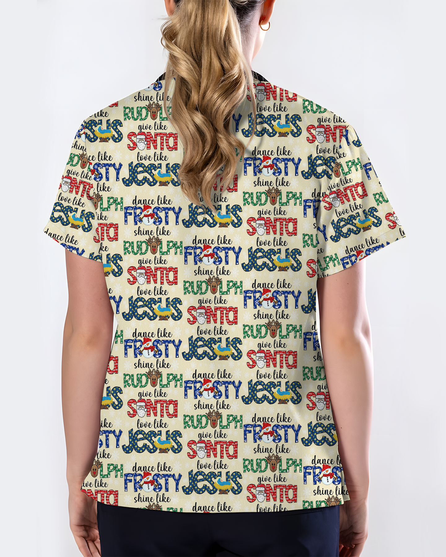 Festive Santa Rudolph Frosty Scrub Top