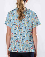 Cute Seagull Crew Medical Nursing Scrub Top