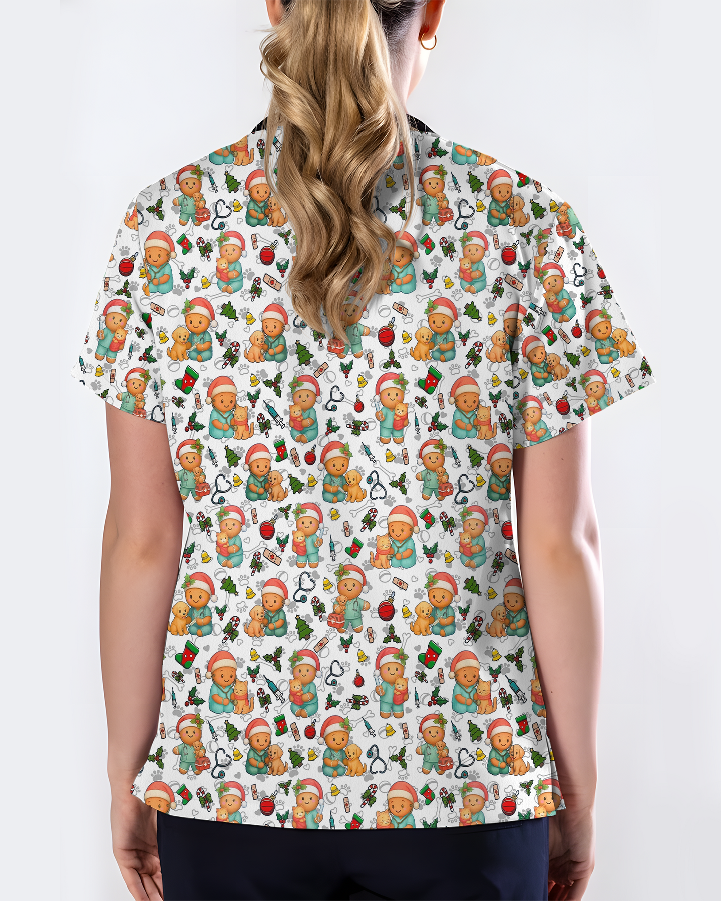 Cute Christmas Vet Tech Nursing Scrub Top