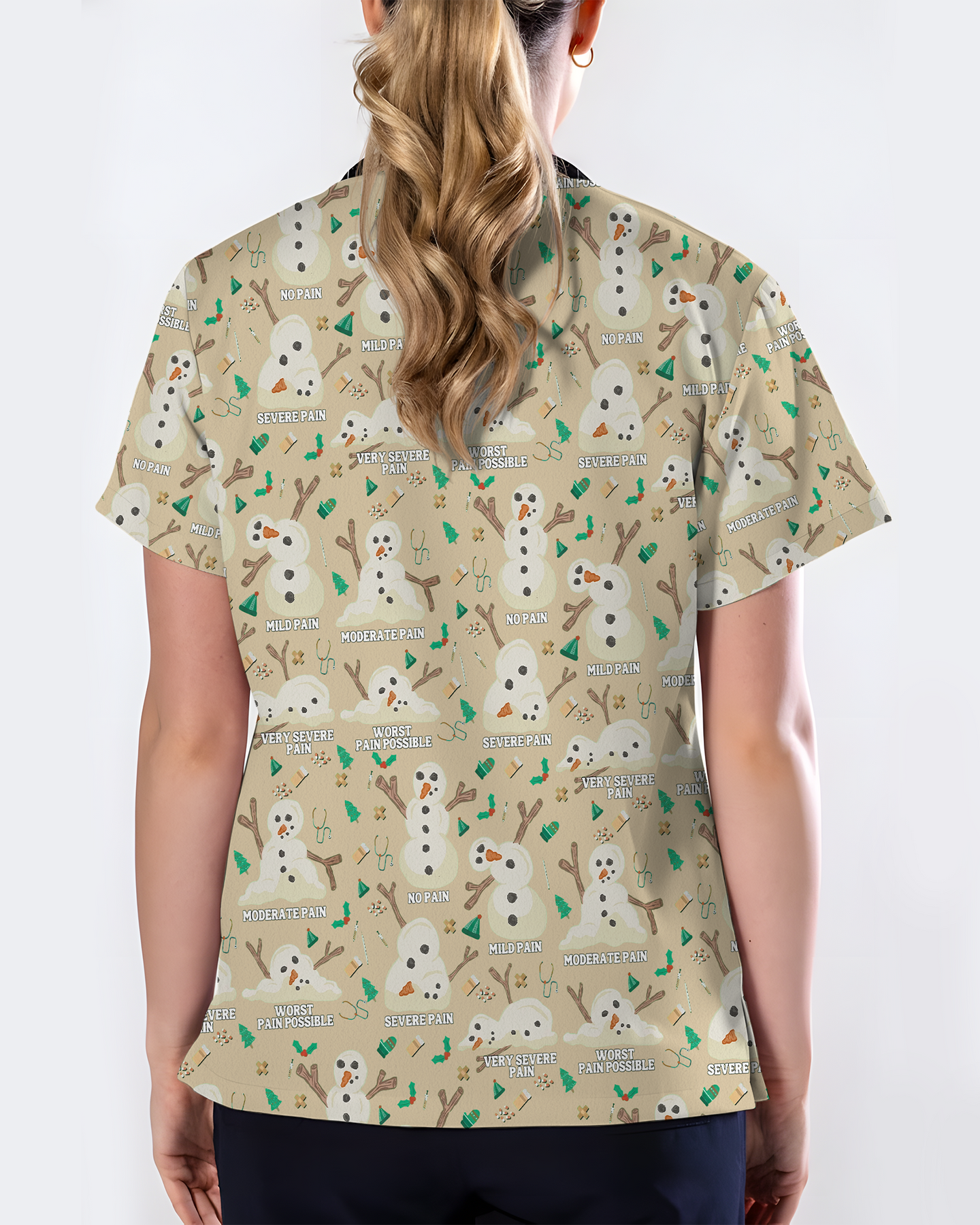 Funny Snowman Pain Scale Christmas Nursing Scrub Top