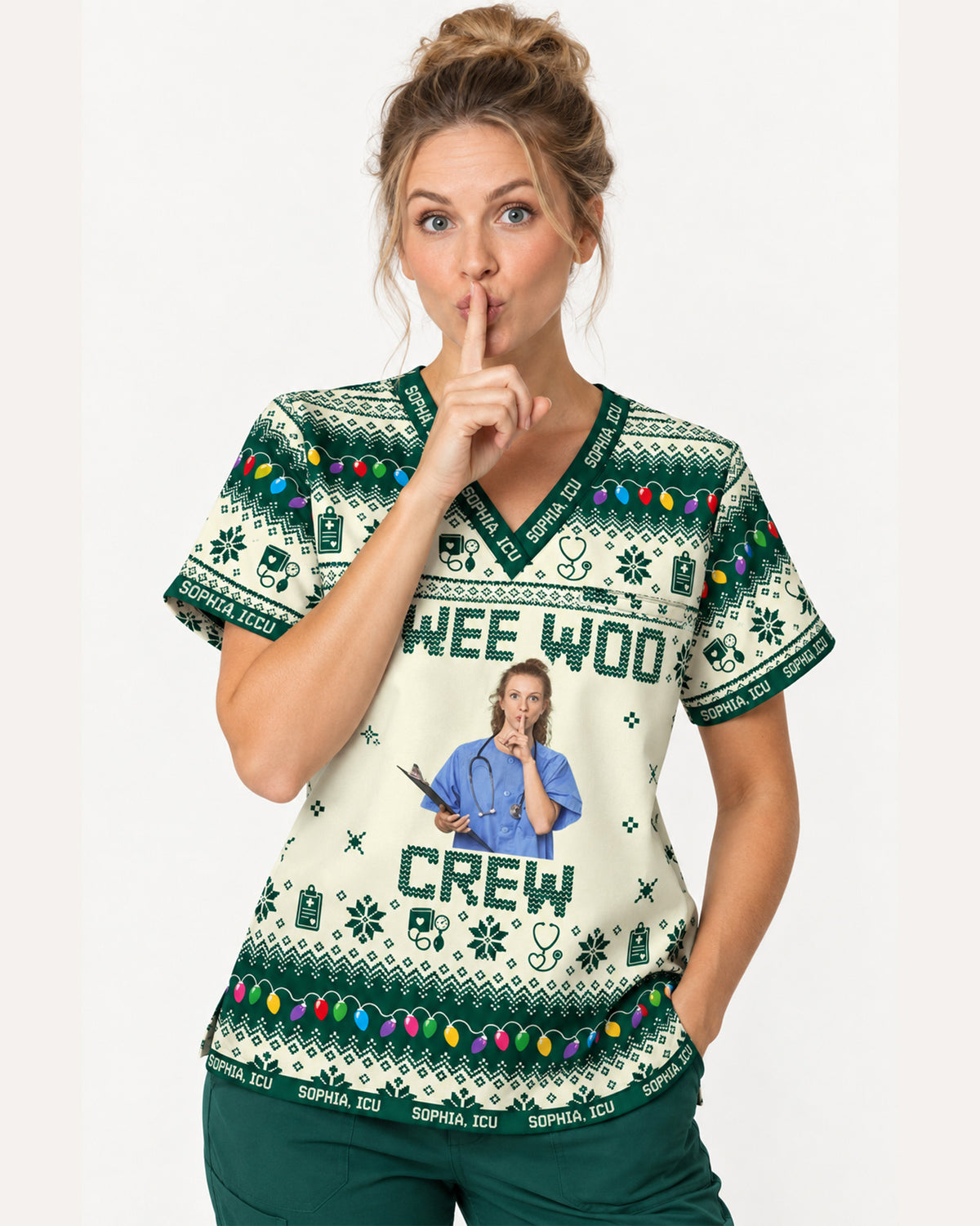 Personalized Photo Wee Woo Crew Team Night Shift Funny Christmas Gift For Nurse Top