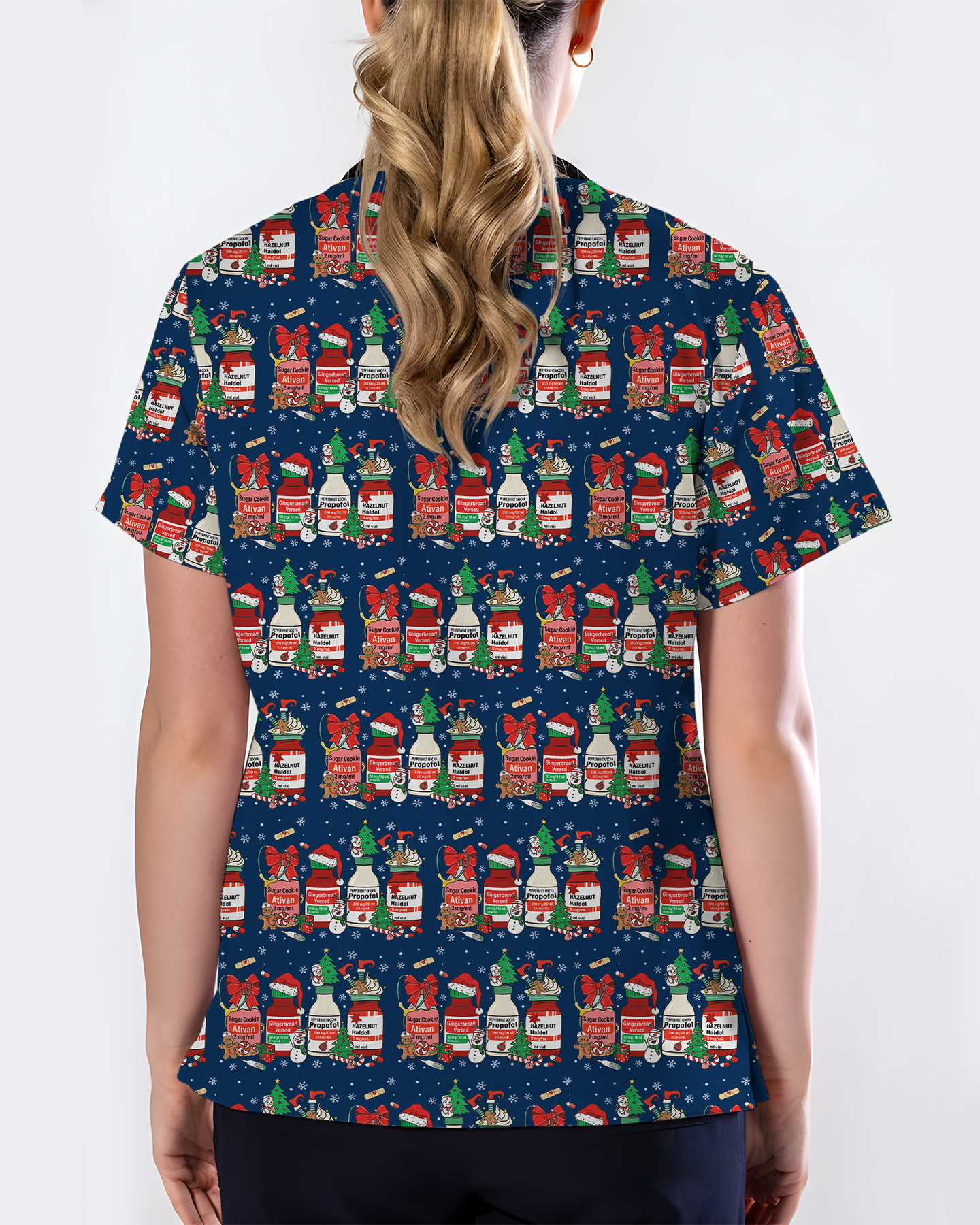 Funny Medical Christmas Medicine Bottle Nurse Scrub Top