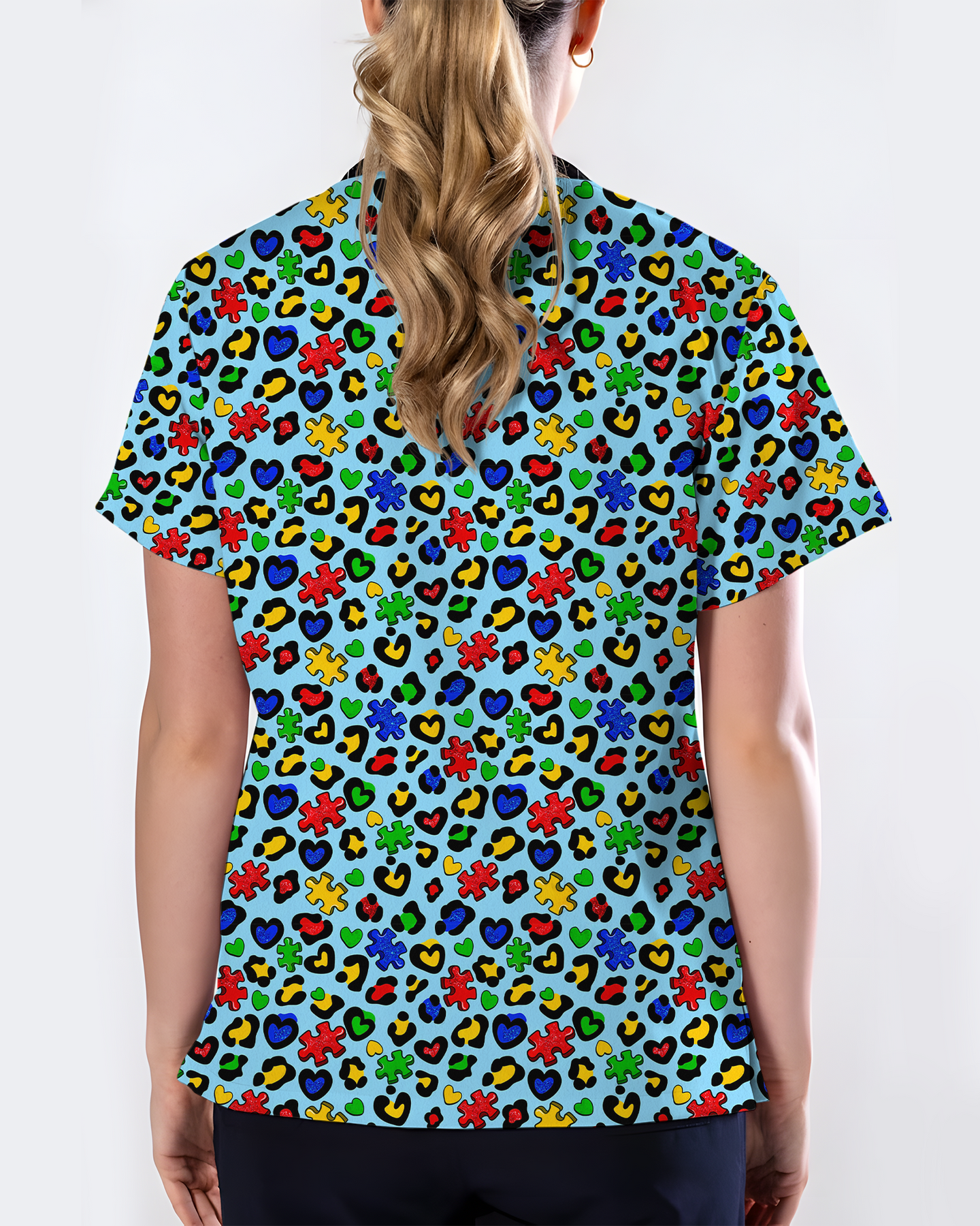 Autism Awareness Leopard Puzzle Piece Nurse Scrub Top