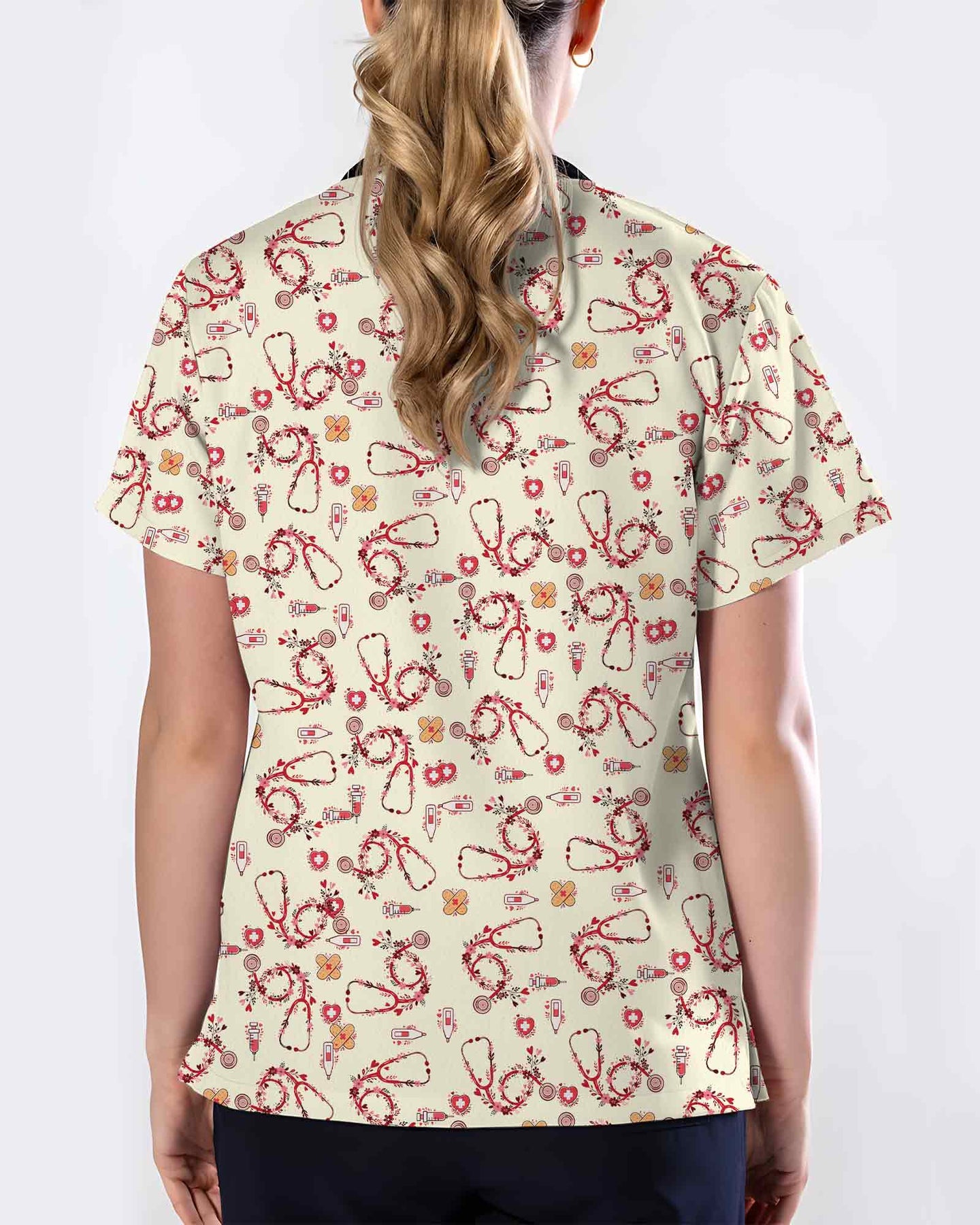 Floral Stethoscope Valentine Medical Scrub Top