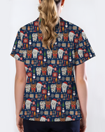 Cute Reindeer and Santa Teeth Holiday Dental Scrub Top