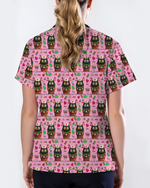 Cute Christmas Black Cat Nursing Scrub Top