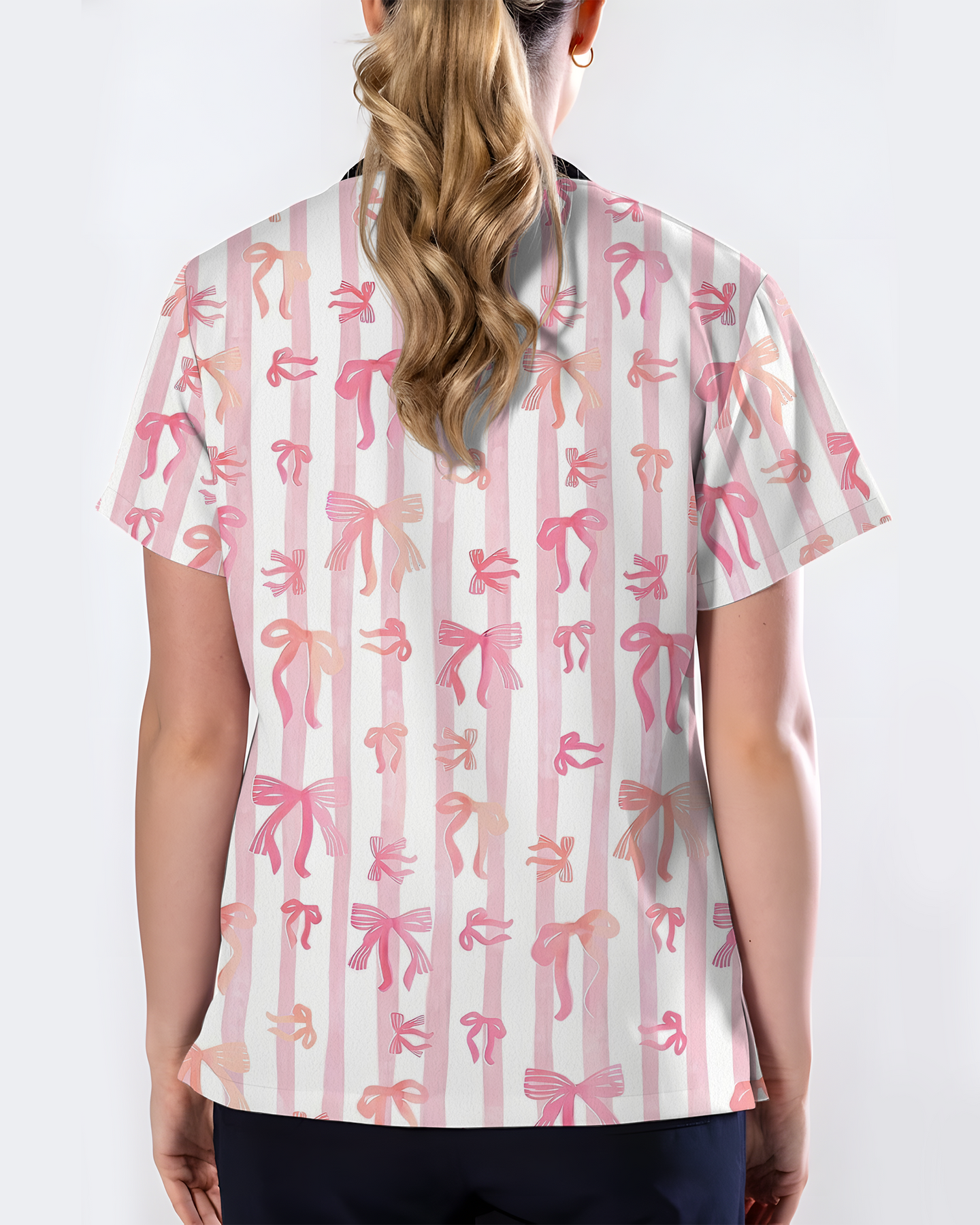 Pink Coquette Ribbon Bow Nurse Scrub Top