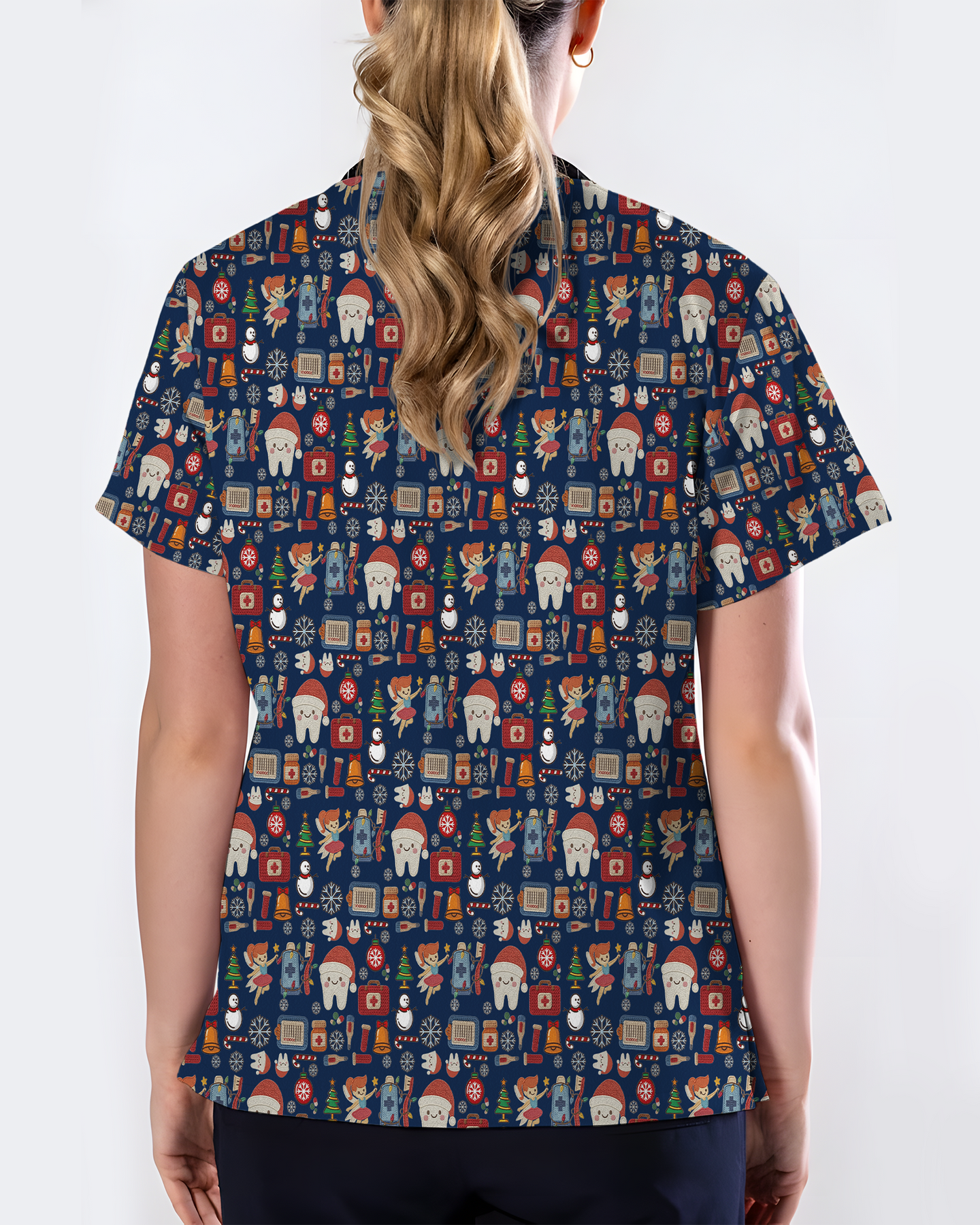 Cute Santa Teeth and Tooth Fairy Medical Scrub Top