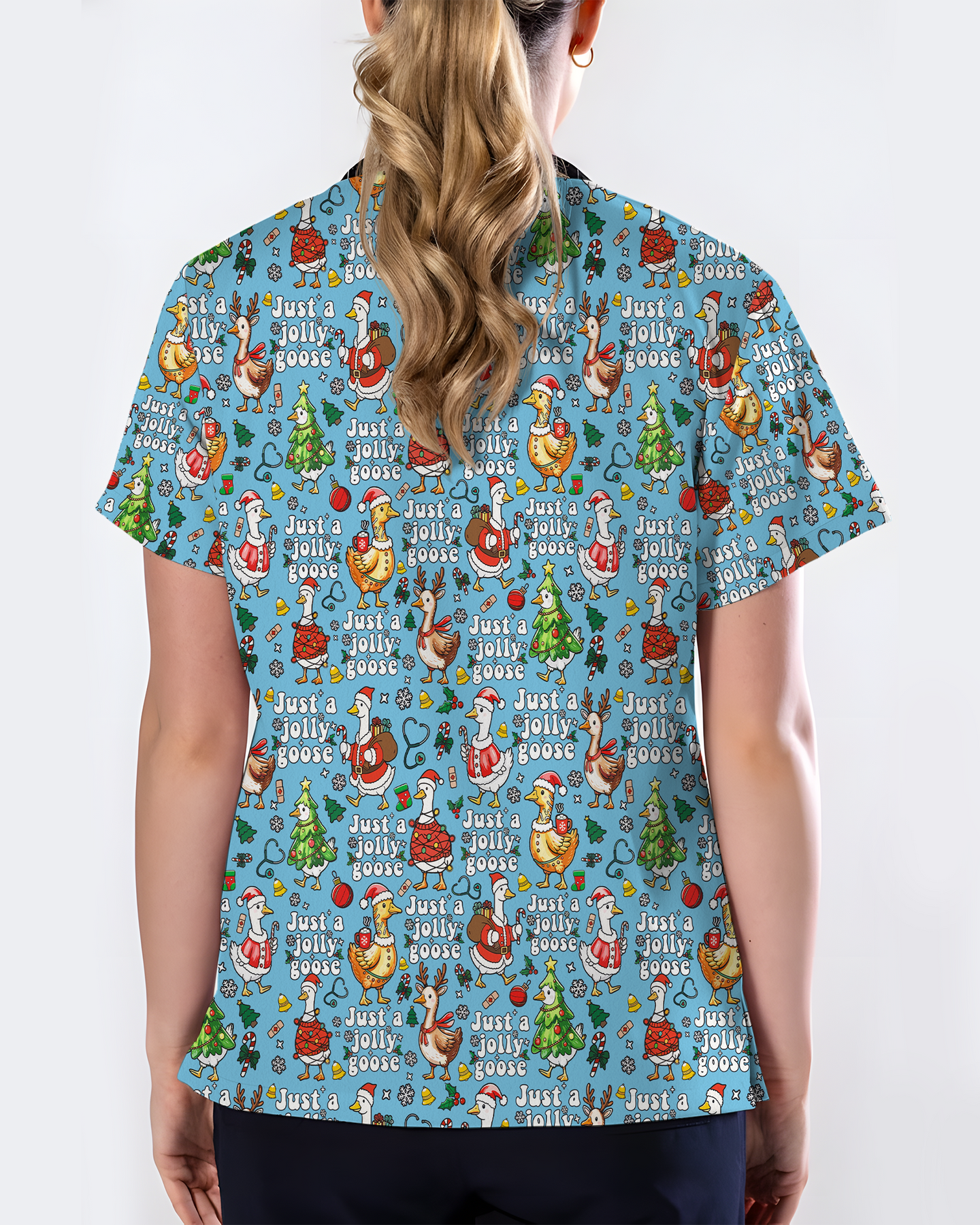 Just A Jolly Goose Christmas Holiday Nursing Scrub Top