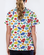 Autism Awareness 3D Puzzle Piece Nurse Scrub Top