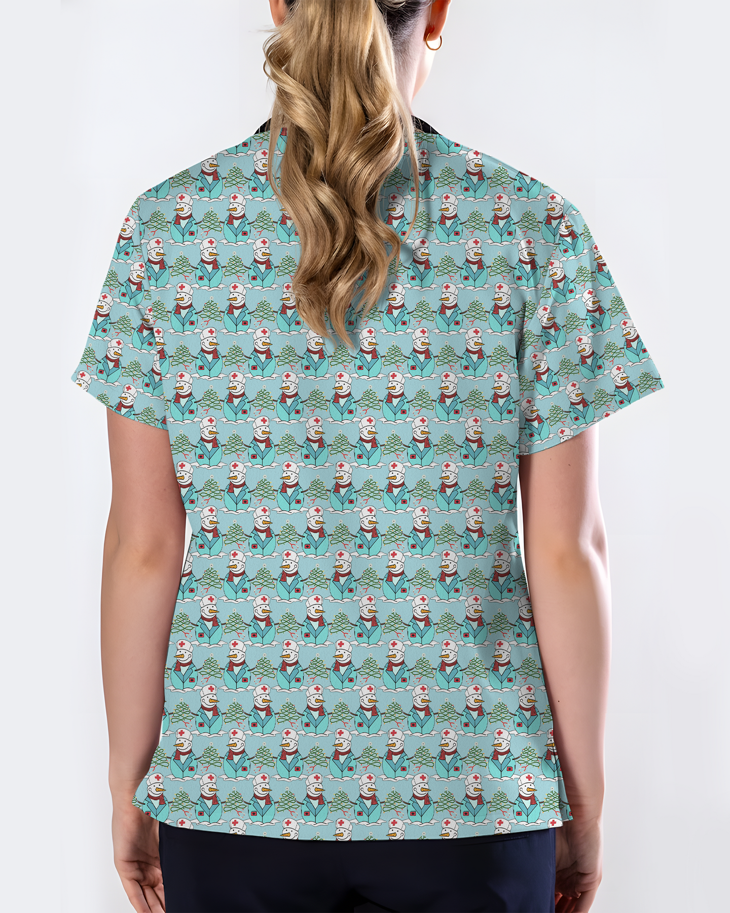 Cute Snowman Christmas Medical Nurse Scrub Top