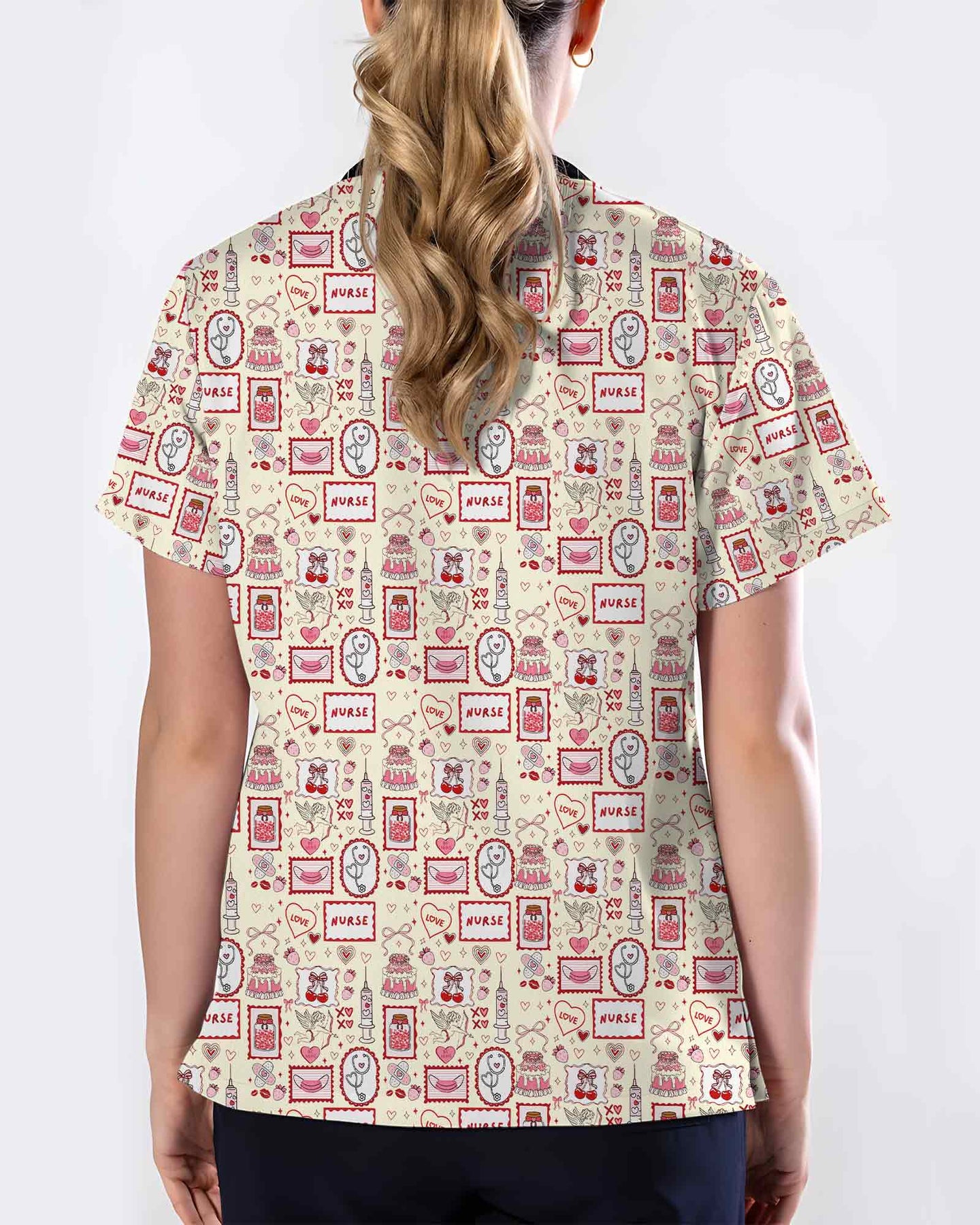 Vintage Nurse Valentine Heart Medical Scrub Top