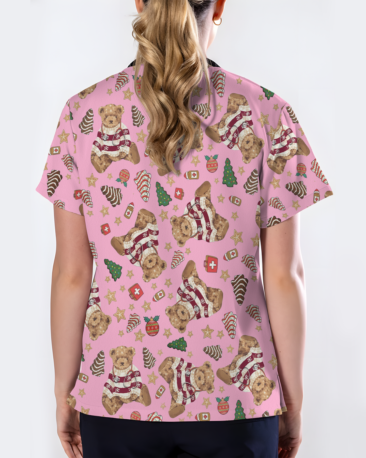 Cute Christmas Teddy Bear Medical Scrub Top